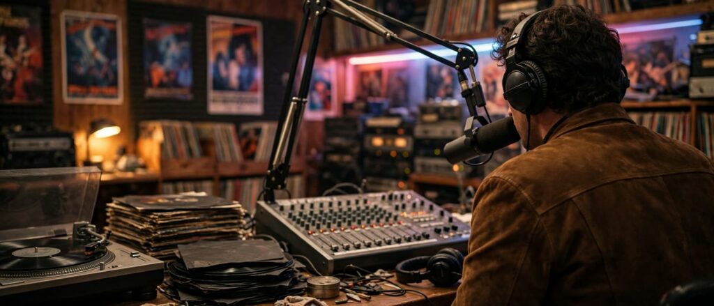 DJ hosting a show in a radio studio